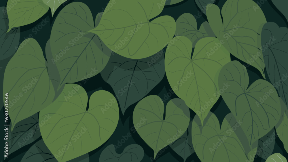 Vector foliage background, large veined leaves