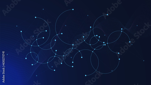 Circle lines and points connected for network connection, social networking and global communication technology background design concept.