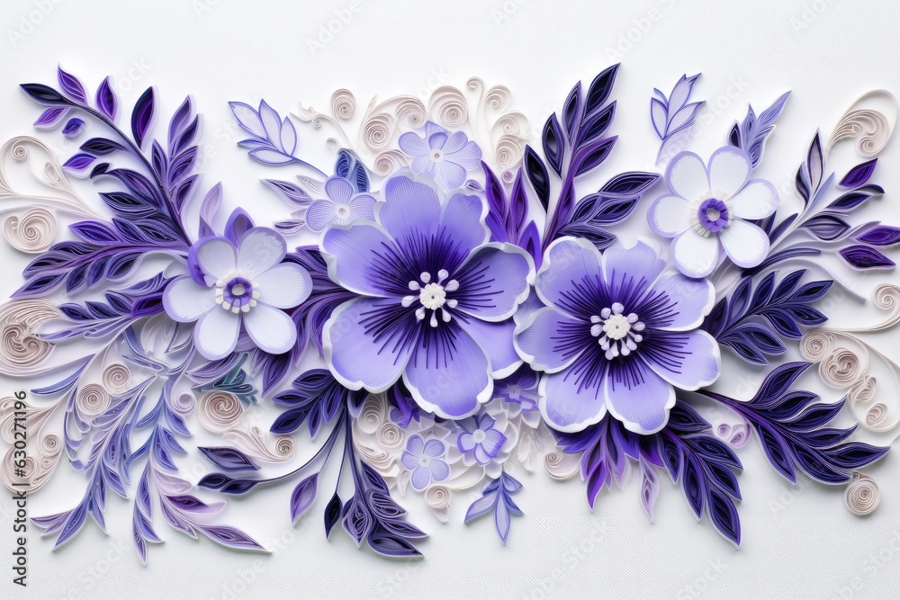 Violet quilling craft, handmade festive decoration with paper circles. Cut from paper by handmade.	
