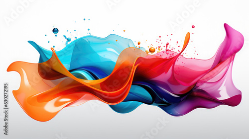 A group of colorful liquid splashes on a white surface. Rainbow wave on white background.