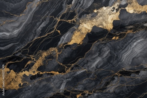 Abstract marbled background. Luxurious elegant black and grey marble stone texture, with gold details.