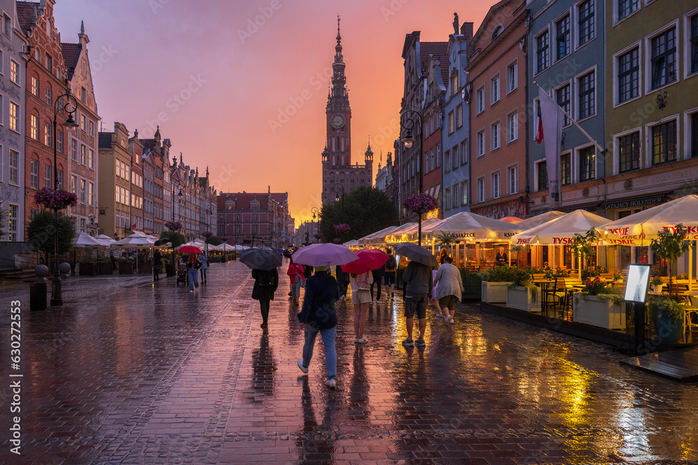 Fototapeta premium Langer Markt, Rathaus, Altstadt, Rechtstadt, Danzig, Polen < english> long market with town hall, old town, Gdansk, Poland