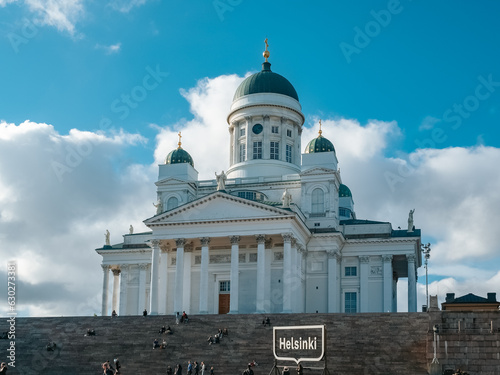 Helsinki, Finland - 07 04 2023: Helsinki Cathedral (Helsingin tuomiokirkko, Suurkirkko) in the centre of the city at the Senate Square. photo