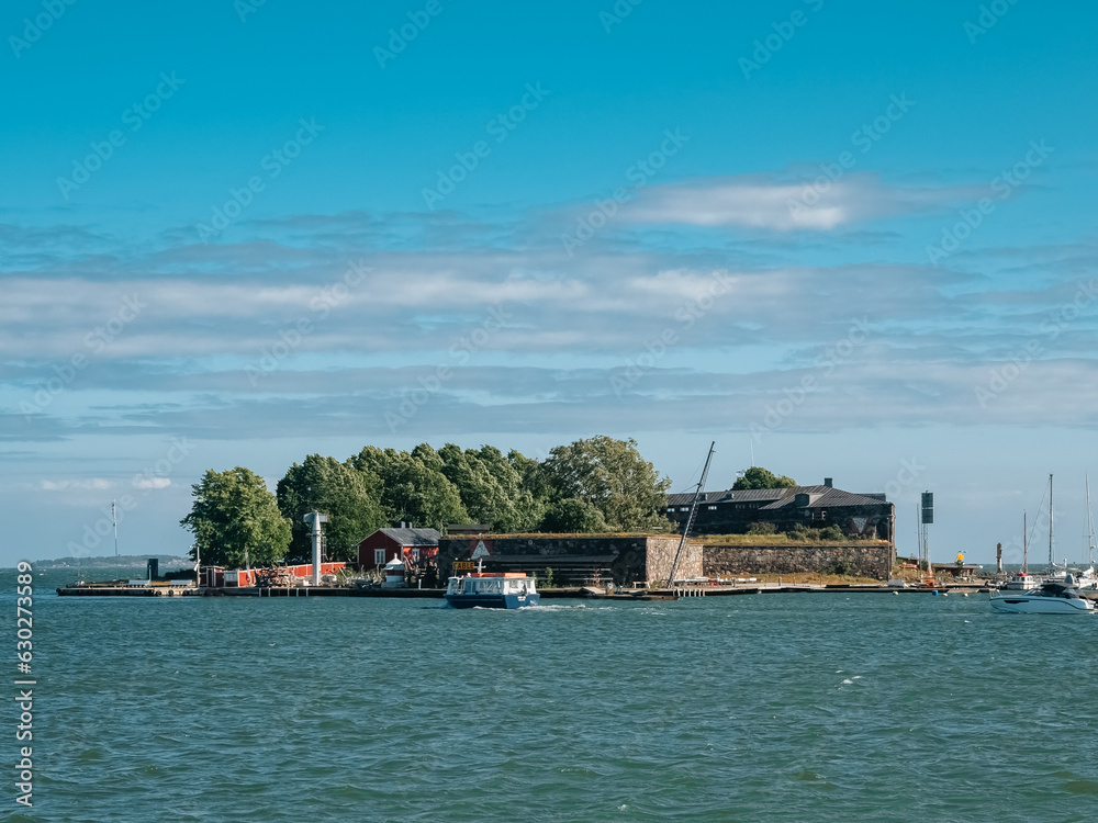 Helsinki, Finland - 07 04 2023: Helsinki Islands, view from the water Helsinki, Finland - 07 04 2023: Helsinki Islands, view from the water