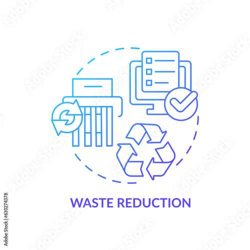Blue gradient waste reduction icon concept, isolated vector, sustainable office thin line illustration.
