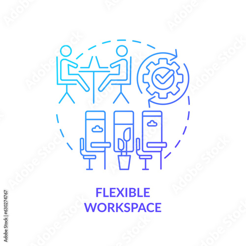 Blue gradient flexible workspace icon concept, isolated vector, sustainable office thin line illustration.