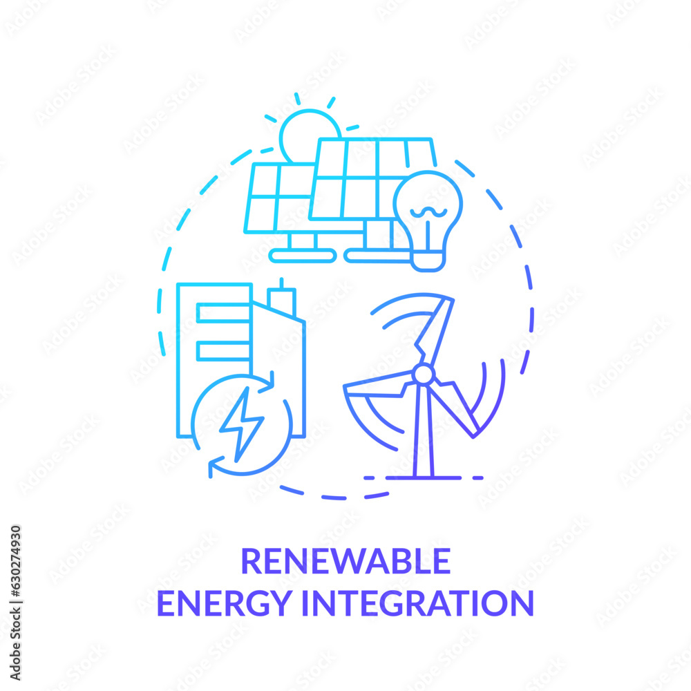 Blue gradient renewable energy integration icon concept, isolated vector, sustainable office thin line illustration. Blue gradient renewable energy integration icon concept, isolated vector, sustainable office thin line illustration.