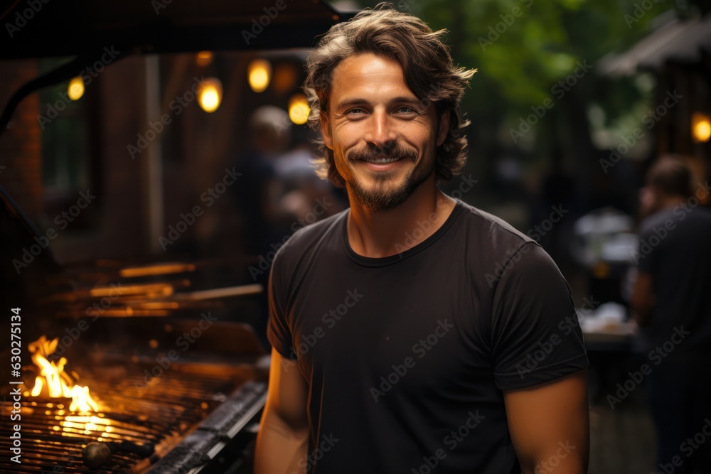 Portrait of happy friends barbecuing at park. Garden party outdoors with drinks, friends social concept. Portrait of happy friends barbecuing at park. Garden party outdoors with drinks, friends social concept.