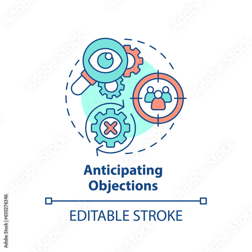 Anticipating objections multi color concept icon. Target audience. Customer research. Response plan. Sales effectiveness. Round shape line illustration. Abstract idea. Graphic design. Easy to use