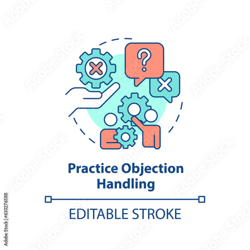Practice objection handling multi color concept icon. Improve skill. Business coaching. Sales training. Successful deal. Round shape line illustration. Abstract idea. Graphic design. Easy to use