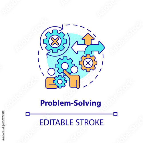 Problem solving multi color concept icon. Critical thinking. Creative solution. Information processing. Consultative selling. Round shape line illustration. Abstract idea. Graphic design. Easy to use