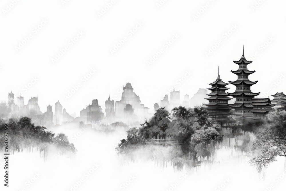 Fototapeta premium 水墨画風景,Generative AI AI画像