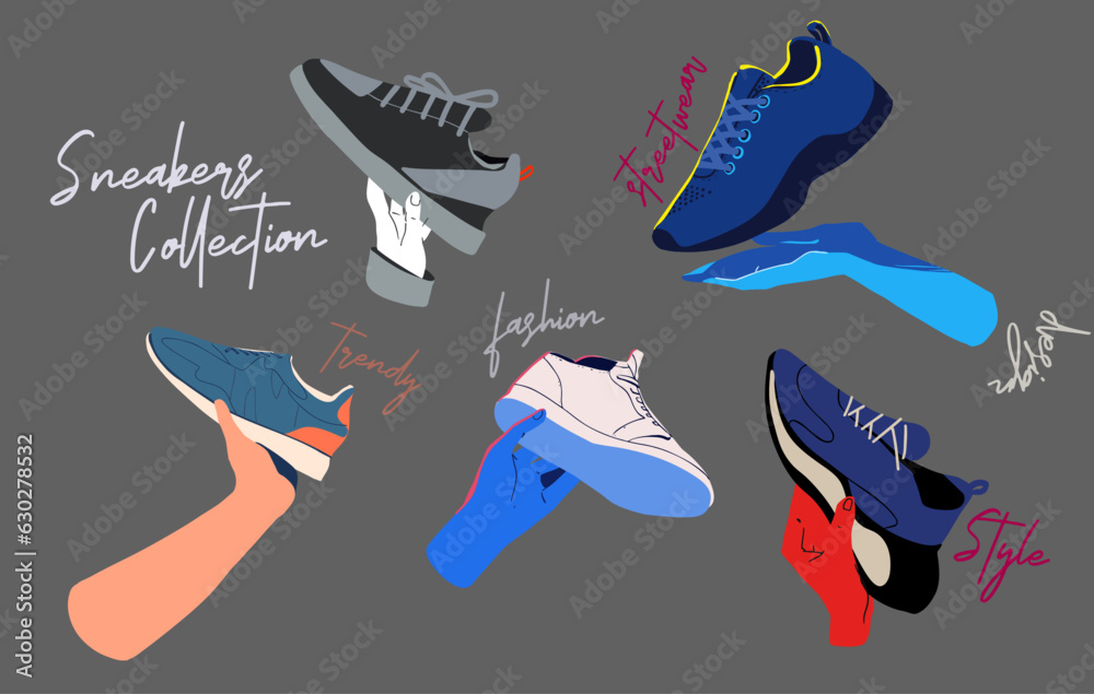 Artistic Sneaker Ensemble: A Handcrafted Vector Journey Through Footwear