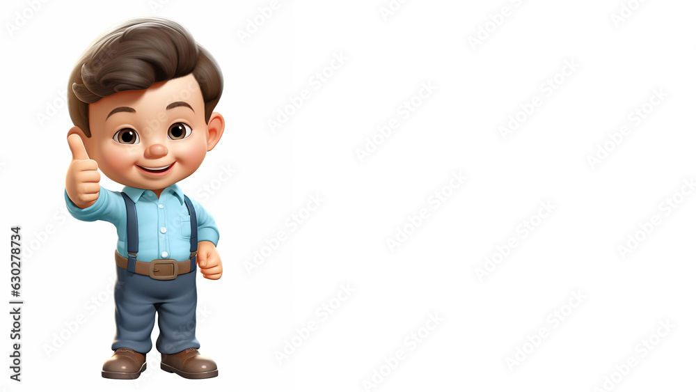 Cartoon Junge mit frecher Frisur und Daumen hoch in Anzug, ai generativ Cartoon Junge mit frecher Frisur und Daumen hoch in Anzug, ai generativ