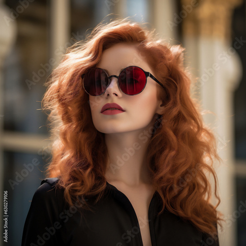 Portrait of a young woman wearing fashionable sunglasses
