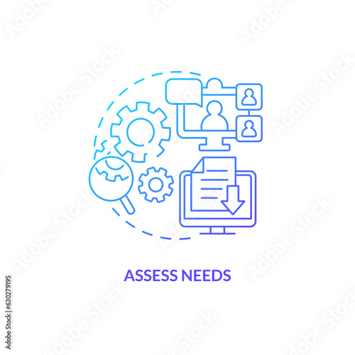 Blue gradient assess needs thin line icon concept, isolated vector, illustration representing knowledge management.