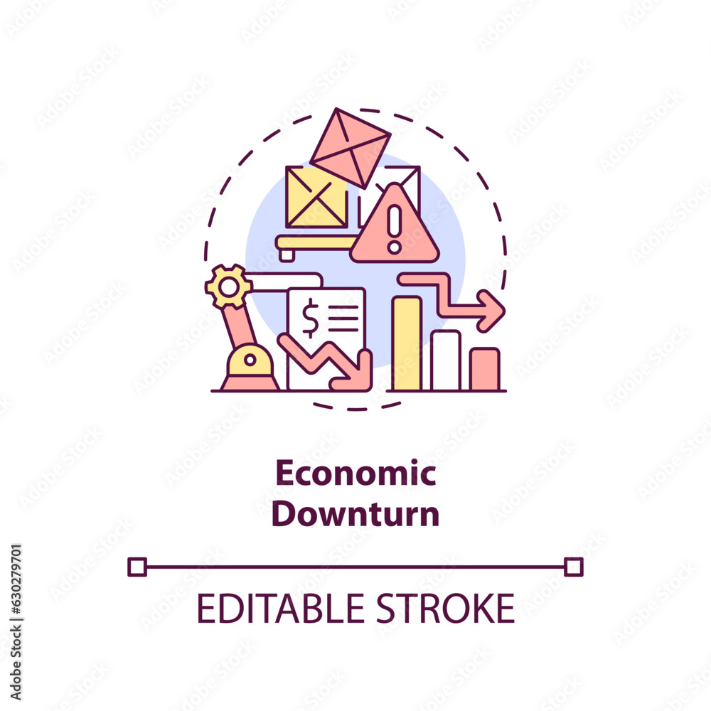 2D editable economic downturn thin line icon concept, isolated vector, multicolor illustration representing overproduction.