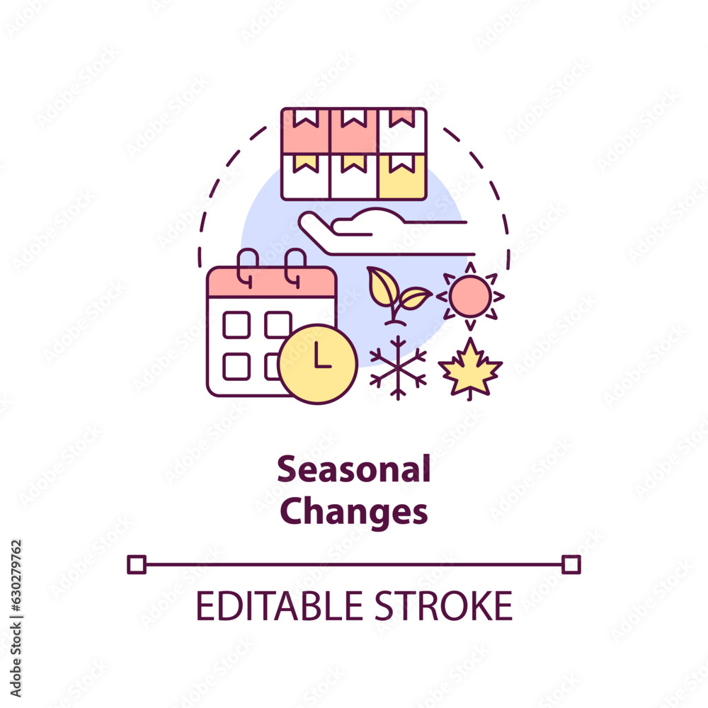 2D editable seasonal changes thin line icon concept, isolated vector, multicolor illustration representing overproduction.