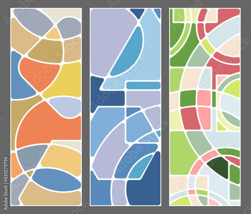 A set of abstract geometric mosaic layouts. The idea for the design of title pages, covers, books, brochures, leaflets, posters, booklets