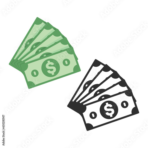 Dollar banknotes fan, in flat style. Big pile of cash money isolated on white background. Investment, financial or business concept. Vector illustration EPS 10.