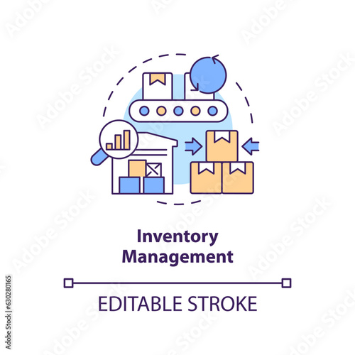 2D editable inventory management thin line icon concept, isolated vector, multicolor illustration representing overproduction.