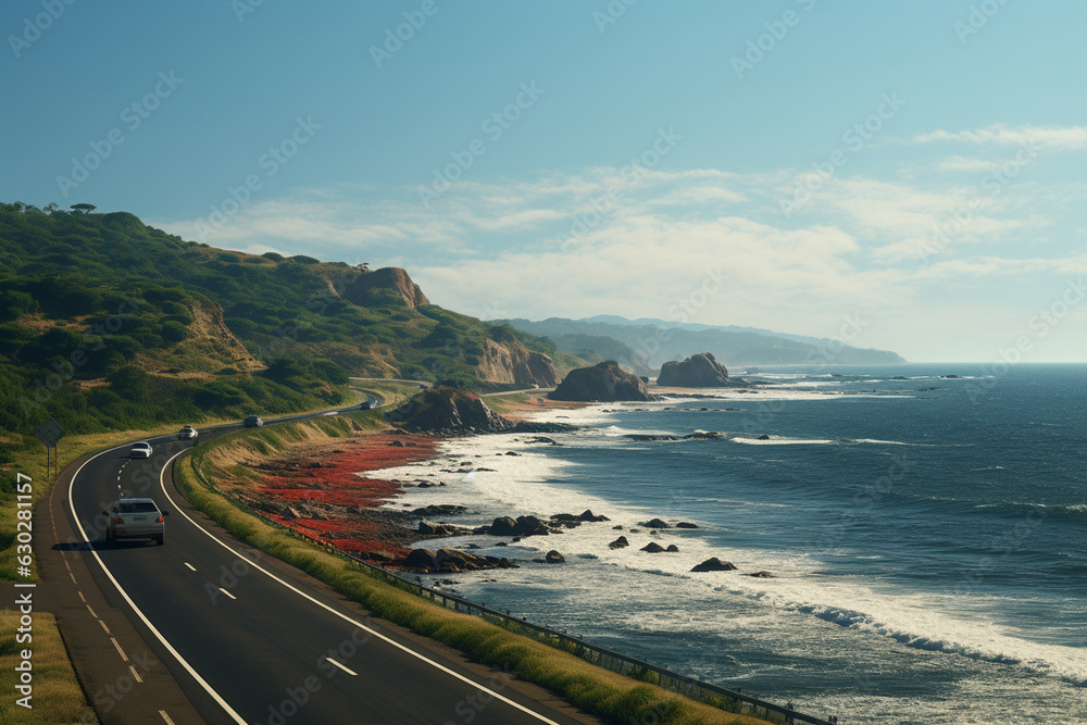 Going for a scenic drive along the coast, with the vast horizon sky accompanying your journey Generative AI
