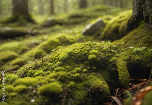 Nature landscape, closeup on moss in forest
