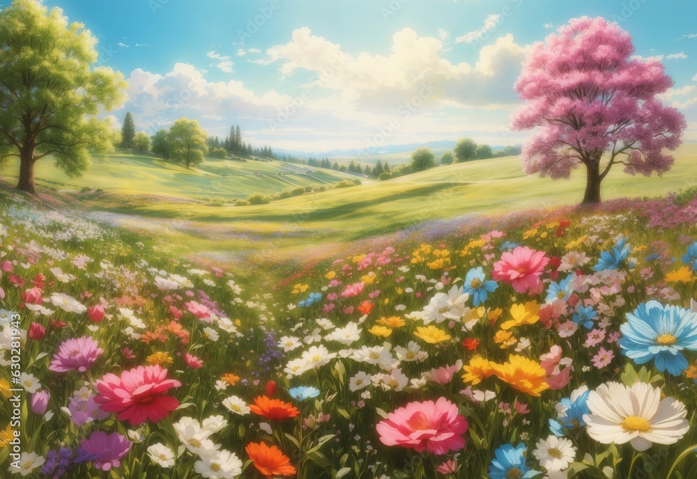 Obraz premium Illustration of a flower meadow in spring
