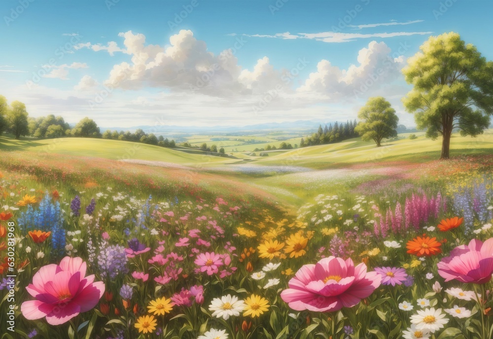 Illustration of a flower meadow in spring