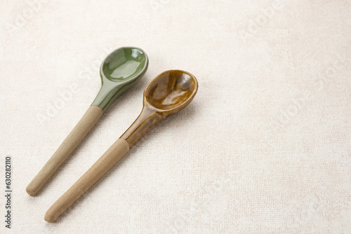 Sendok Keramik, Ceramic Spoon on the table, copy space 