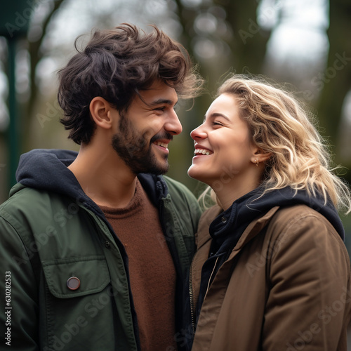 man and woman smiling at each other romantic relationship lifestyle photo