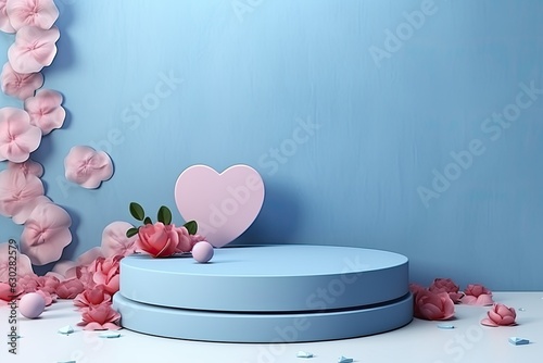 podium in valentines background with flowers and decorations