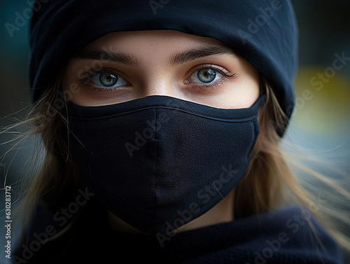 Reusable Cloth Masks: A close-up of someone wearing a reusable cloth mask during a pandemic, promoting eco-friendly alternatives to disposable masks
