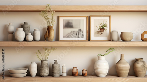 Scandinavian Interior Closeup Wooden Shelf With Books © Asad