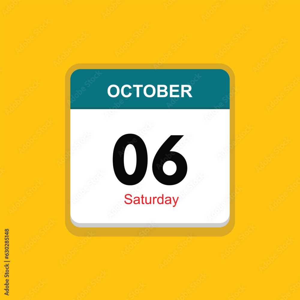 saturday 06 october icon with yellow background, calender icon