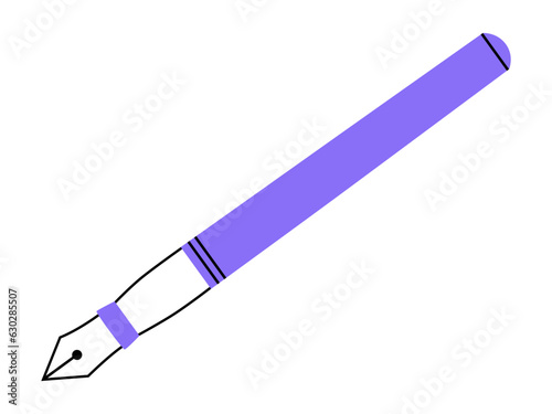 Hand drawn cute illustration of school fountain pen. Flat vector stationery for calligraphy in colored doodle style. Education or study sticker, icon. Back to school. Isolated on white background.