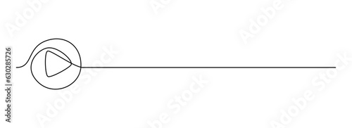 One continuous line drawing of play button. Icon of start playing music video and voice message in simple linear style. Concept of social media in editable stroke. Doodle vector illustration