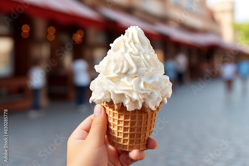 A person holds ice cream in her hands