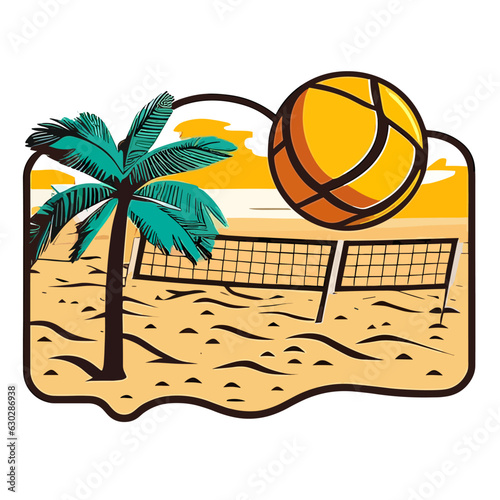 Beach volleyball court with volleyball in the background. Sports disciplines. cartoon vector illustration.