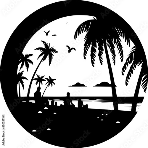 Beach | Black and White Vector illustration