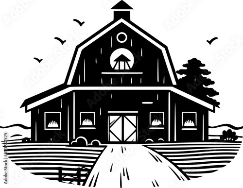 Farmhouse | Black and White Vector illustration