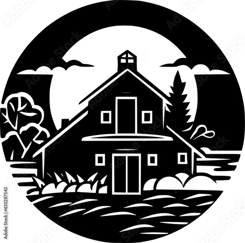 Farmhouse | Black and White Vector illustration