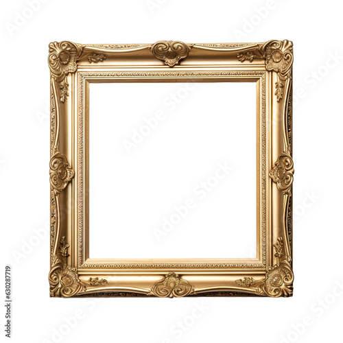 vintage square picture frame with a blank canvas isolated PNG