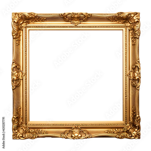 vintage square picture frame with a blank canvas isolated PNG
