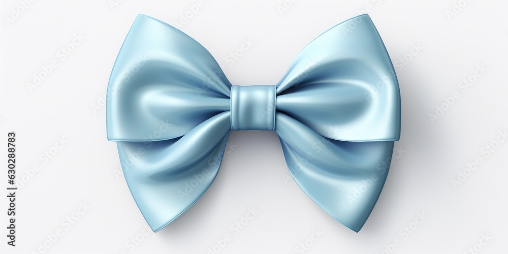 Naklejka premium light blue or azure bow on a white background, top view, men's bow tie