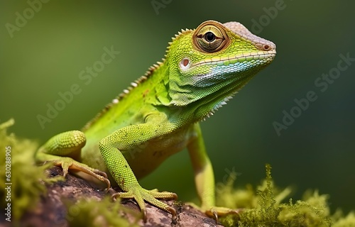 Bronchocela cristatella, also known as the green crested lizard. 