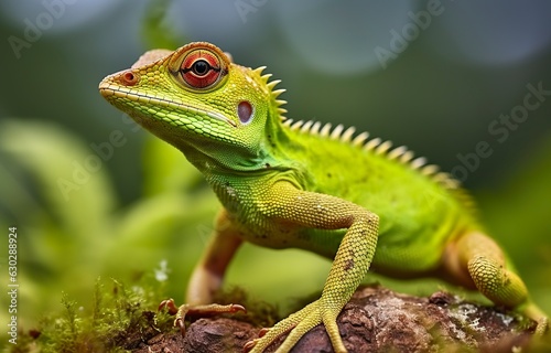 Bronchocela cristatella, also known as the green crested lizard. © MstAsma