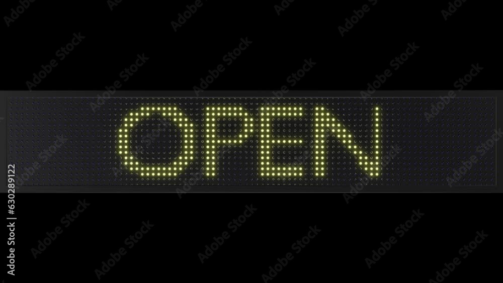 Vintage Scrolling Open LED Sign With A Black Frame And Transparent Background