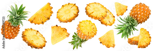 sliced pineapple isolated on white background. exotic fruit. clipping path
