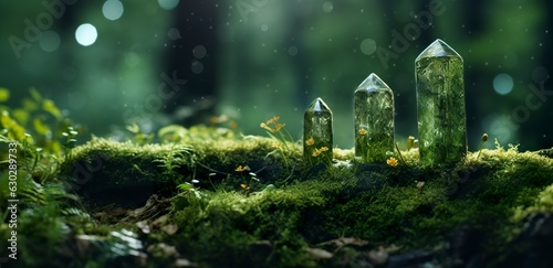 Vászonkép Crystals with moon phases image of moss in a mysterious forest, natural background
